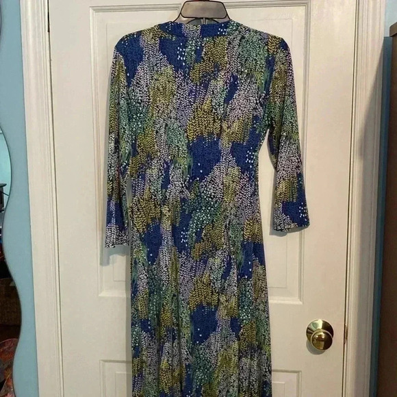 BCBG Maxazria womens wrap dress - 3/4 sleeve - blue/green/yellow - size small - Picture 6 of 7